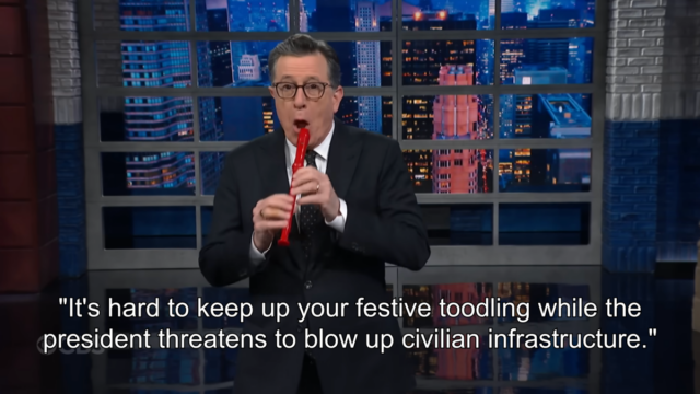 Stephen Colbert reage às ameaças de Páscoa de Trump ao Stephen Colbert reage às ameaças de Páscoa de Trump ao Irã sobre o fechamento do Estreito de Hormuz