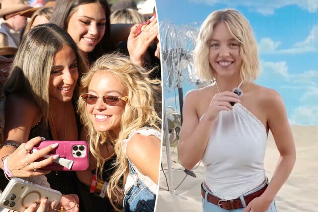 Sydney Sweeney joga roupas íntimas na aparição surpresa do Stagecoach enquanto canta com uma estrela country

