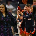 A técnica Amaka Agugua-Hamilton do Virginia Cavaliers reage contra o TCU Horned Frogs durante o quarto período no Sweet Sixteen do Torneio de Basquete Feminino da NCAA de 2026 no Golden 1 Center em 28 de março de 2026 em Sacramento, Califórnia.
