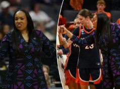 Técnica de basquete feminino da Virgínia demitida após investigação sobre suposta cultura de ‘pesadelo’ A técnica Amaka Agugua-Hamilton do Virginia Cavaliers reage contra o TCU Horned Frogs durante o quarto período no Sweet Sixteen do Torneio de Basquete Feminino da NCAA de 2026 no Golden 1 Center em 28 de março de 2026 em Sacramento, Califórnia.