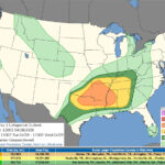 O Storm Prediction Center mostra riscos climáticos severos na terça-feira, 28 de abril de 2026.