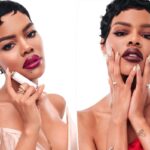 Batom Revlon vermelho em tubo preto e dourado com tampa removida.