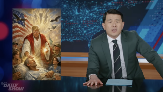 The Daily Show chama BS sobre Trumps AI Jesus post ser uma piada

