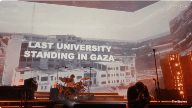 The Strokes encerra apresentação no Coachella com montagem de vídeo condenando os bombardeios dos EUA e de Israel no Irã e em Gaza
