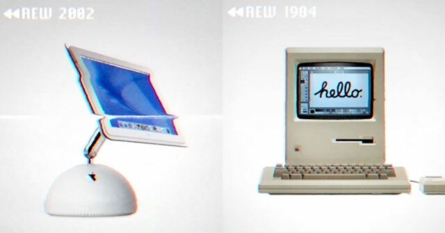 Tim Cook tuíta um vídeo divertido sobre uma viagem pelos 50 anos da Apple | iMac G4 à esquerda, Macintosh original à direita
