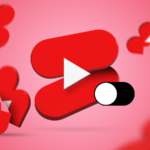 Um smartphone exibindo o aplicativo do YouTube, cercado por ícones flutuantes de botões de reprodução do YouTube em 3D.