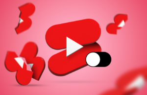 Transformei o YouTube no aplicativo de mídia social perfeito ao erradicar os Shorts Um smartphone exibindo o aplicativo do YouTube, cercado por ícones flutuantes de botões de reprodução do YouTube em 3D.