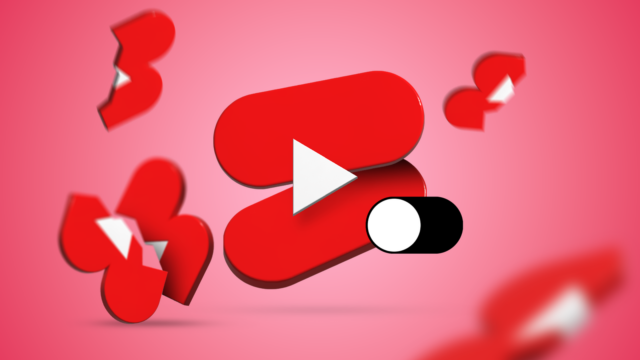 Um smartphone exibindo o aplicativo do YouTube, cercado por ícones flutuantes de botões de reprodução do YouTube em 3D.