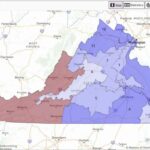 Mapa proposto do distrito congressional para a Virgínia, mostrando os limites e números do distrito.