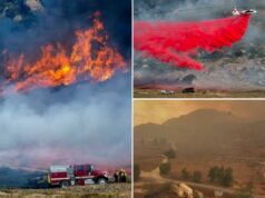 Tripulações lutam contra um incêndio florestal de rápido crescimento no ventoso sul da Califórnia que forçou os residentes a evacuar Tripulações lutam contra um incêndio florestal de rápido crescimento no ventoso sul da Califórnia que forçou os residentes a evacuar