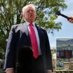 O presidente Donald Trump fala com repórteres fora da Casa Branca.