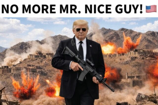 President Donald Trump wields a gun in a seemingly AI-generated image he shared on Truth Social
