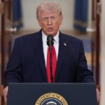 O presidente Donald Trump discursa à nação sobre a guerra do Irã na noite de quarta-feira, no Cross Hall da Casa Branca