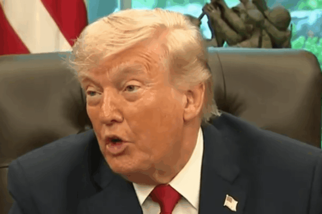 Donald Trump speaks to the press in the White House's Oval Office on April 29, 2026