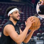 Tyrese Haliburton #0 do Indiana Pacers treina antes do jogo contra o Cleveland Cavaliers na Rocket Arena em 5 de abril de 2026, em Cleveland, Ohio.