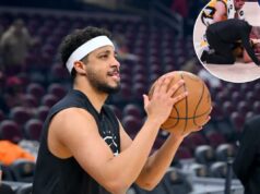 Tyrese Haliburton atinge marco na recuperação de lesão de Aquiles Tyrese Haliburton #0 do Indiana Pacers treina antes do jogo contra o Cleveland Cavaliers na Rocket Arena em 5 de abril de 2026, em Cleveland, Ohio.