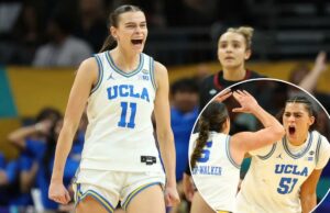 UCLA domina a Carolina do Sul e vence o primeiro campeonato nacional Gabriela Jaquez, da UCLA, reage na frente de Tessa Johnson, da Carolina do Sul, durante um jogo de basquete universitário.