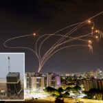 O sistema antimíssil Iron Dome de Israel intercepta foguetes sobre Ashkelon.