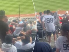 Uma grande briga começa entre os fãs durante o jogo Yankees-Angels: ‘Puta merda!’ Uma briga estourou entre os espectadores em um estádio de beisebol.