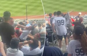 Uma grande briga começa entre os fãs durante o jogo Yankees-Angels: ‘Puta merda!’ Uma briga estourou entre os espectadores em um estádio de beisebol.