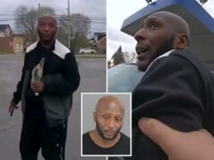 Vídeo angustiante mostra o momento em que um bandido armado sequestra uma adolescente no ponto de ônibus escolar de Michigan Donald Fields parado no estacionamento de um posto de gasolina.