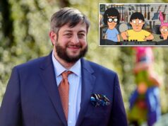 Vídeo horrível mostra o carro do ator Eugene Mirman de ‘Bob’s Burgers’ envolto em chamas em um acidente que quase o matou Ilustração de Tina, Gene e Louise do Bob's Burgers dentro de uma loja de música, com Gene tocando um mixer de som.