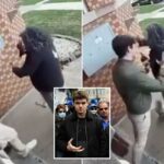 Vídeo vil mostra o supremacista branco Nick Fuentes usando spray de pimenta e empurrando uma mulher judia para fora de sua casa