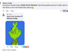 WINK News processou o meteorologista da Flórida Matt Devitt. O que sabemos? Uma captura de tela incluída no processo da WINK News mostra Matt Devitt respondendo com uma imagem do Grinch a um comentário no Facebook sobre os guias de furacões Publix.