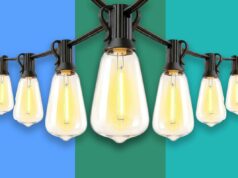 Watts, primavera? Ganhe 20% de desconto nesta atualização de iluminação externa LED de 100 pés Luzes de corda com lâmpadas transparentes, controle remoto e exemplos de configurações de luz.