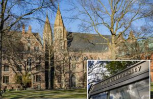 Yale culpa o aumento dos custos, as dúvidas sobre os diplomas e as preocupações com a liberdade de expressão pela crise de confiança no ensino superior: ‘Fallen short’ Vista externa do Durfee Hall na Universidade de Yale, mostrando sua alta arquitetura gótica vitoriana e funcionando como dormitórios.