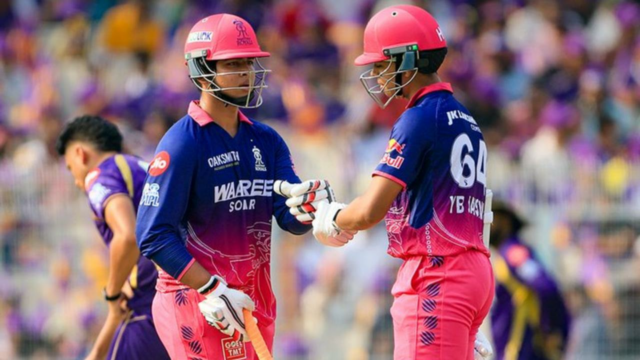 Yashasvi Jaiswal-Vaibhav Sooryavanshi proporciona um início forte enquanto RR atinge 95 corridas
