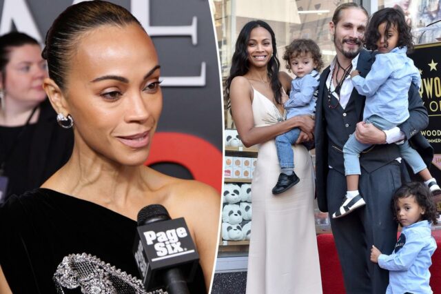 Zoe Saldaña sobre os desafios de criar 3 filhos: ‘Os homens são flores delicadas’
