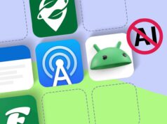 6 aplicativos Android que mantenho no meu telefone especificamente porque ignoram a IA Ilustração de um chip de IA e uma cabeça de robô sobre a tela de um telefone Android