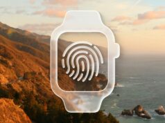 A Apple supostamente rejeitou o Touch ID para o Apple Watch por dois motivos A Apple supostamente rejeitou o Touch ID para o Apple Watch devido à duração da bateria | A imagem mostra uma representação em vidro líquido de um Apple Watch e uma impressão digital