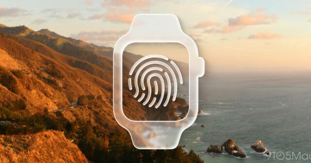 A Apple supostamente rejeitou o Touch ID para o Apple Watch devido à duração da bateria | A imagem mostra uma representação em vidro líquido de um Apple Watch e uma impressão digital