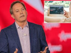 A Netflix está espionando crianças e vendendo dados de usuários, alega Ken Paxton, Texas AG, em processo Mulher lança aplicativo Netflix em tablet Lenovo, exibindo vários títulos de programas de TV.