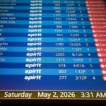 A Spirit Airlines cancelou todos os voos no meio da noite de sábado. A foto acima é uma placa de embarque no Aeroporto Internacional de Orlando