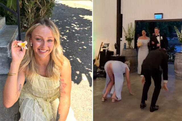 A atrevida dança de casamento da dama de honra se torna viral após mau funcionamento do warbrode

