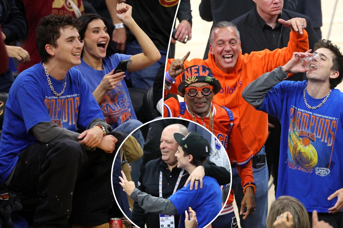 A celebração épica de Timothée Chalamet nos Knicks inclui o abraço de Leon Rose: 'Motherf – king Finals'