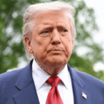 Donald Trump speaks to journalists as he makes his way to board Marine One before departing from the South Lawn of the White House in Washington, DC on May 8, 2026.