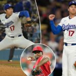 Shohei Ohtani lançando para o Los Angeles Dodgers.