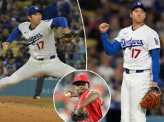 A estrela dos Dodgers, Shohei Ohtani, vence o arremessador do mês da NL Shohei Ohtani lançando para o Los Angeles Dodgers.