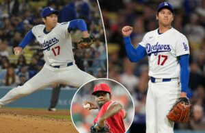 A estrela dos Dodgers, Shohei Ohtani, vence o arremessador do mês da NL Shohei Ohtani lançando para o Los Angeles Dodgers.