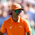 CHARLOTTE, NORTH CAROLINA - MAY 10: Rickie Fowler looks on while playing the 18th hole during the final round of the Truist Championship 2026 at Quail Hollow Country Club on May 10, 2026 in Charlotte, North Carolina. (Photo by Andrew Redington/Getty Images)