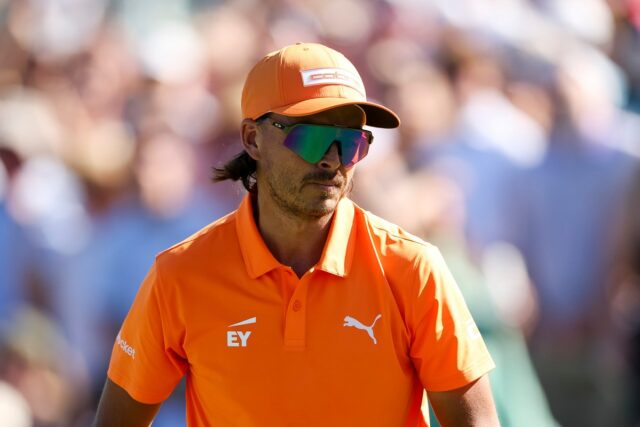 CHARLOTTE, NORTH CAROLINA - MAY 10: Rickie Fowler looks on while playing the 18th hole during the final round of the Truist Championship 2026 at Quail Hollow Country Club on May 10, 2026 in Charlotte, North Carolina. (Photo by Andrew Redington/Getty Images)