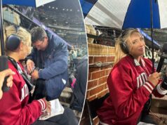 A repórter da Apple TV, Tricia Whitaker, se machucou no pesadelo de Orioles A repórter da Apple TV, Tricia Whitaker, se machucou no pesadelo de Orioles