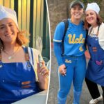 A superfã da rebatedora da UCLA, Megan Grant, começa a cozinhar com roupas criativas