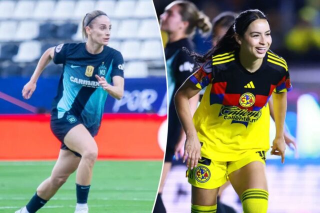 A tentativa do Gotham FC de repetir o título da Scarlett Camberos, que fez três gols, comemora depois de marcar um de seus três gols na vitória do Club América por 4 a 1 sobre o Gotham FC na semifinal da Copa dos Campeões W da CONCACAF, em 20 de maio de 2026.