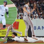 Aaron Judge (99) home run de 2 corridas durante o primeiro turno, quando o New York Yankees jogou contra o Baltimore Orioles na segunda-feira, 4 de maio de 2026, no Yankee Stadium, no Bronx, NY.