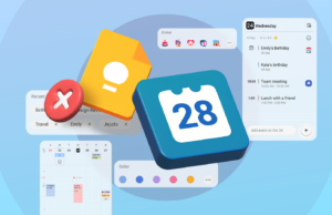 Abandonei o Google Keep pela integração de calendário da Samsung, e você também deveria Homem sorrindo enquanto olha para o telefone ao ar livre, com uma sobreposição de uma programação colorida do Google Agenda exibindo alguns eventos.